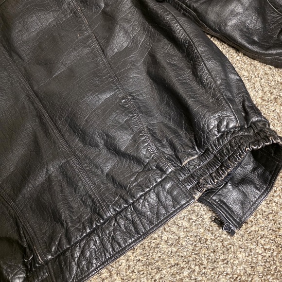 Phoenix Jacket Mens 44 Black Leather Motorcycle Bomber Elastic Waist Zip Pockets - Picture 15 of 16